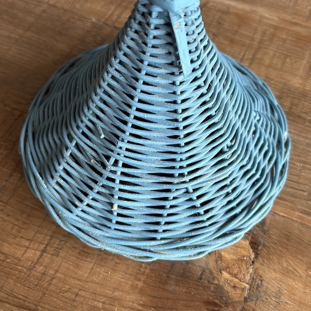 Vintage 1980s Wicker Towel Holder. 17”T Country Blue. Cottagecore